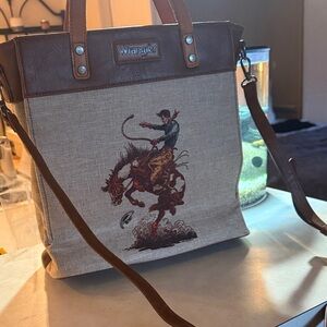 Wrangler Cowboy Design Brown and Tan Messenger Bag